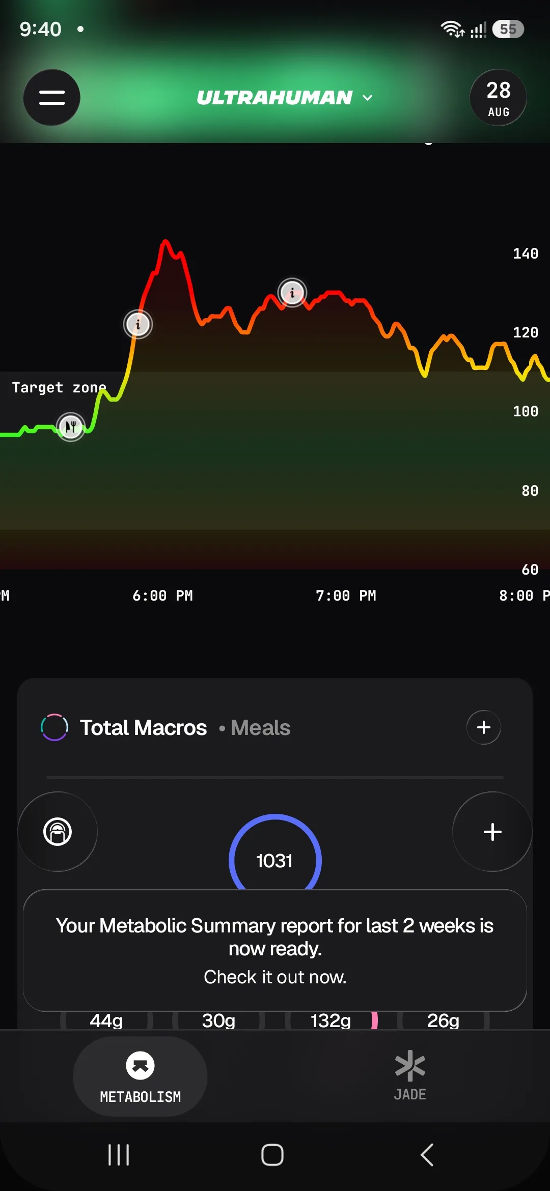 Glucose peak and crash in a day