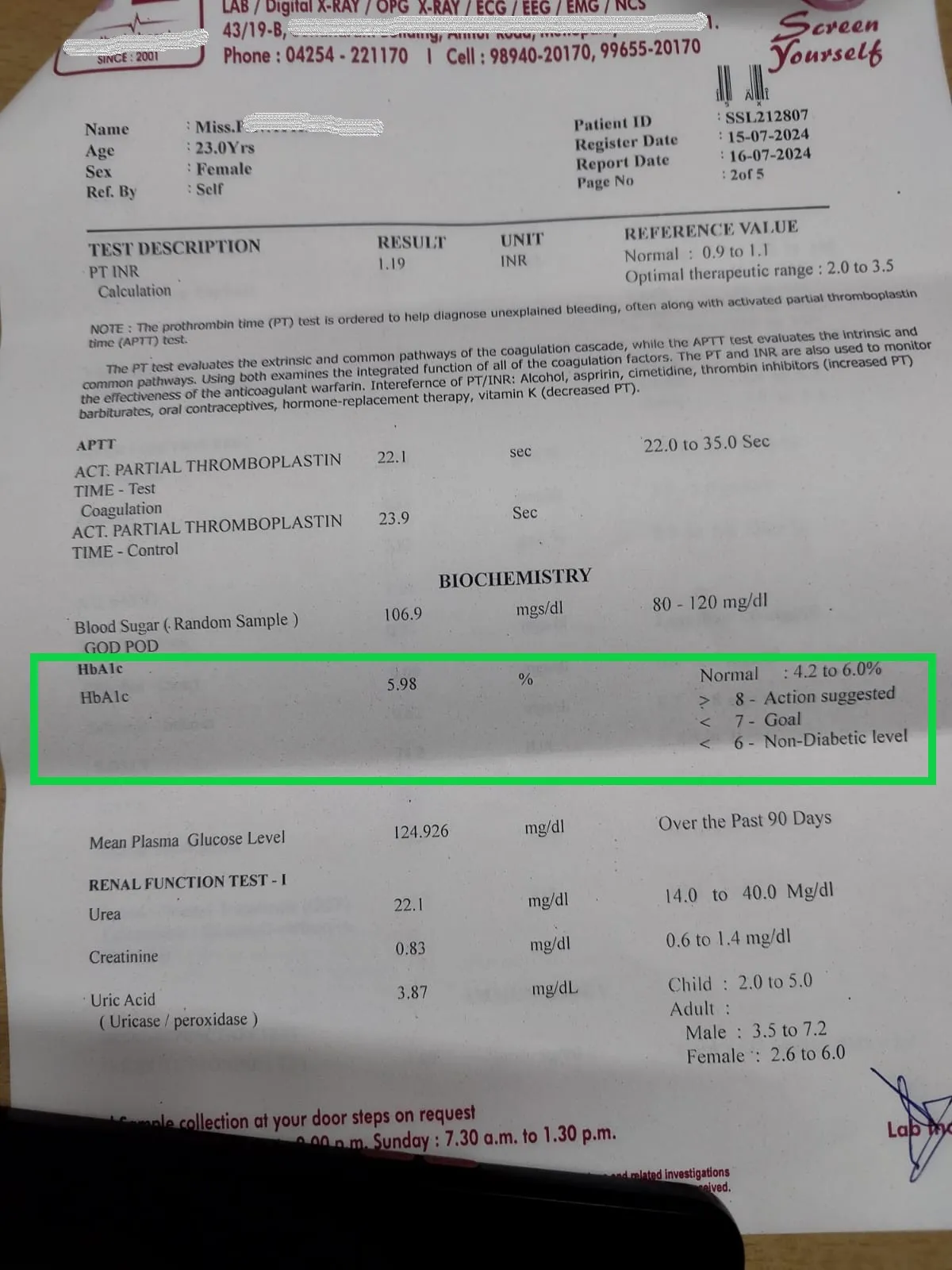 My wife's HbA1c level in 2024