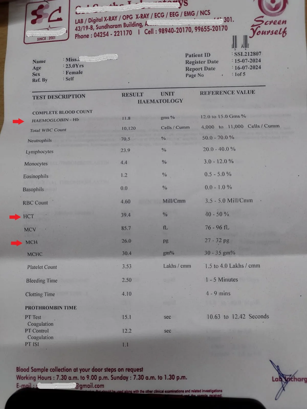 Lab report of my wife taken in 2024 that shows iron deficiency